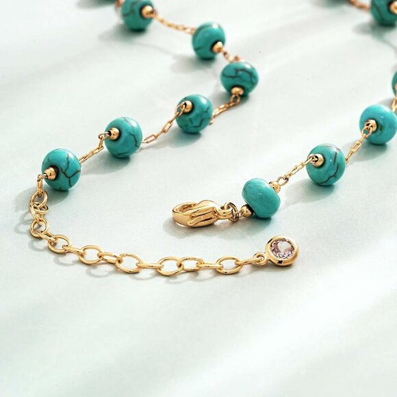 Created Turquoise Necklace for Women 14K Gold Plated Beaded Heart Choker Boho Ne - Picture 6 of 6